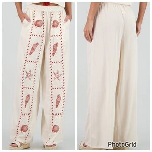 Shasa Grazia Embroidered Shell Nautical Wide Leg Pants Small